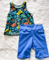 Dinos/Rain Cloud Blue Solid - Size 6/7
