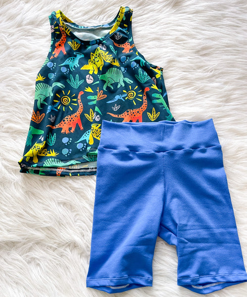 Dinos/Rain Cloud Blue Solid - Size 6/7