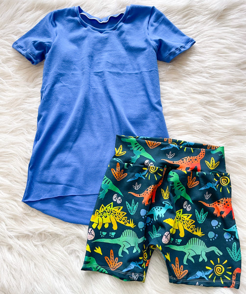 Dinos/Rain Cloud Blue Solid - Size 6/7