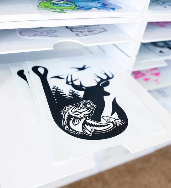 Deer and fish hook Screen Print Transfer